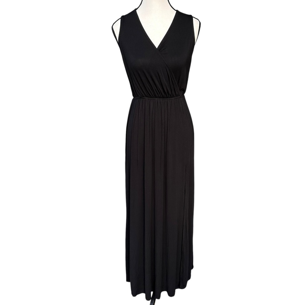 Lulus Black Surplice V-Neck Open Back Modal Maxi Dress Small Made in USA